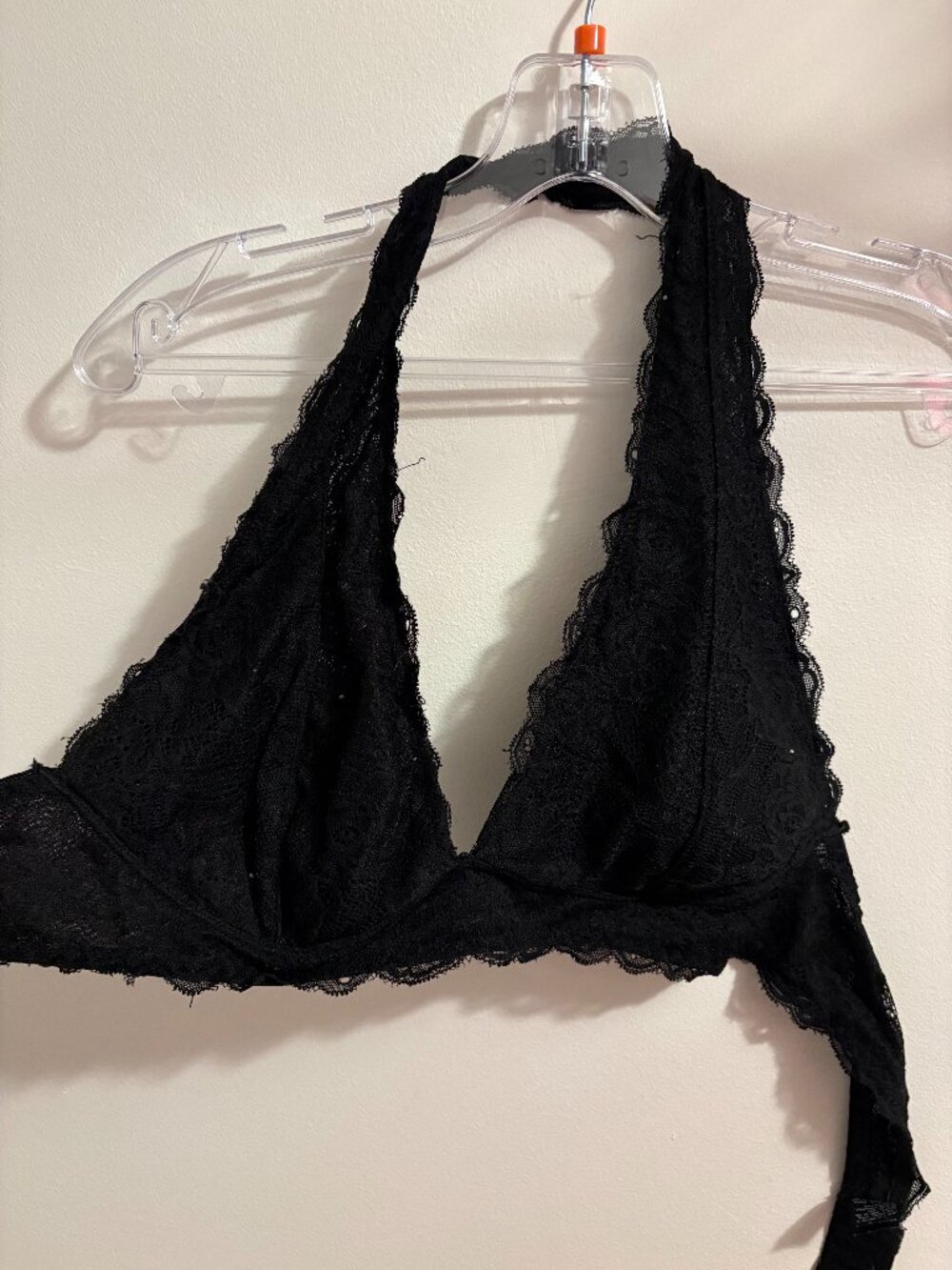 Black Lace Halter Bralette Soft No-Wire Bra (Gilly Hicks style)